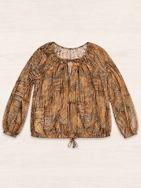Time and Tru Women’s Brown Geometric Print Peasant Blouse Size L 12-14